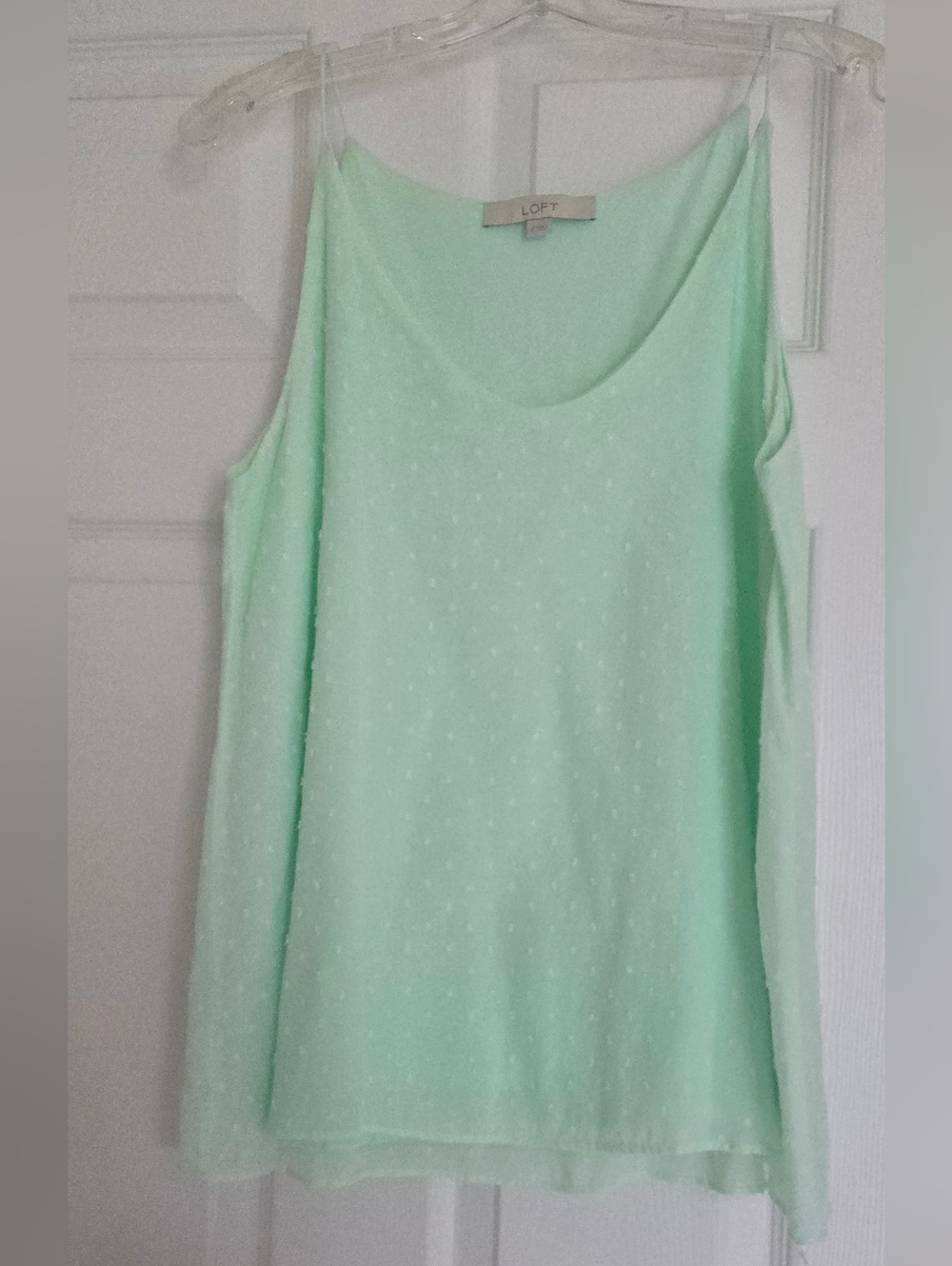 EUC!! LOFT SWISS DOT TRAPEZE CAMI, MINT GREEN, SIZE S (FITS LIKE MEDIUM)